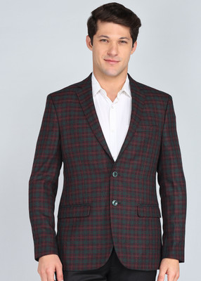 PARK AVENUE Checkered Single Breasted Formal Men Blazer(Dark Green)