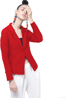 HRIKSHIKA FASHION Solid Single Breasted Casual Women Blazer(Red)