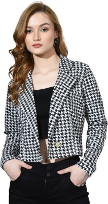 SAKSHI TRADER Houndstooth Single Breasted Casual Women Blazer(Black, White)