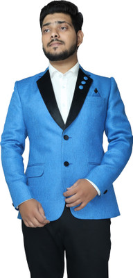ALJAAMI Solid Bandhgala Festive & Wedding Men Blazer(Light Blue)