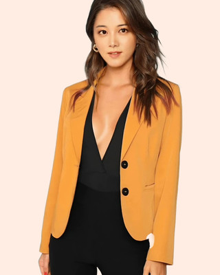 Rocksy Solid Single Breasted Casual Women Blazer(Yellow)