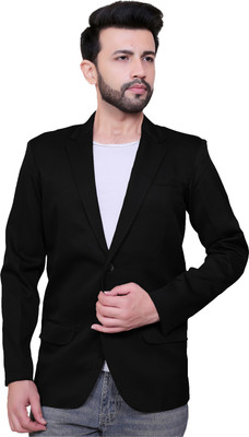 Click One Solid Single Breasted Formal Men Blazer(Black)