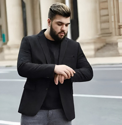 CADMON Solid Single Breasted Casual Men Blazer(Black)