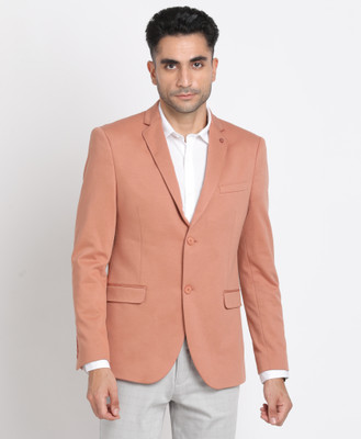 TURTLE Solid Single Breasted Casual Men Blazer(Orange)