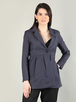 CHKOKKO Solid Single Breasted Formal Women Blazer(Grey)