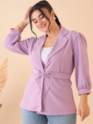 CURVE BY KASSUALLY Solid Single Breasted Casual Women Blazer(Purple)