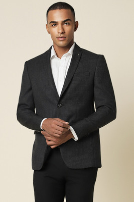 Allen Solly Self Design Single Breasted Formal Men Blazer(Black)