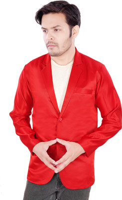 Click One Solid Single Breasted Casual Men Blazer(Red)