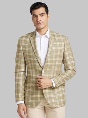 PARK AVENUE Checkered Single Breasted Formal Men Blazer(Green)