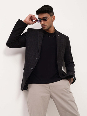 SHOWOFFFF Solid Single Breasted Casual Men Blazer(Black)