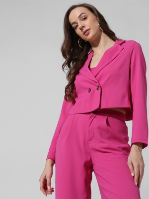 ONLY Solid Double Breasted Formal Women Blazer(Pink)