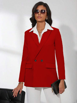 KOTTY Solid Mandarin Casual Women Blazer(Red)