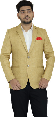 RAHMAN CREATION Solid Single Breasted Casual Men Blazer(Gold)