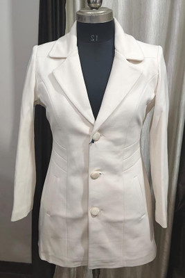 Pepzo Solid Double Breasted Casual Women Blazer(White)