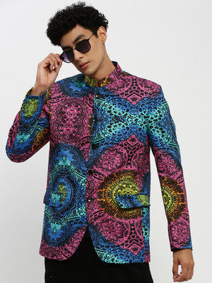 SHOWOFFFF Printed Bandhgala Party Men Blazer(Multicolor)