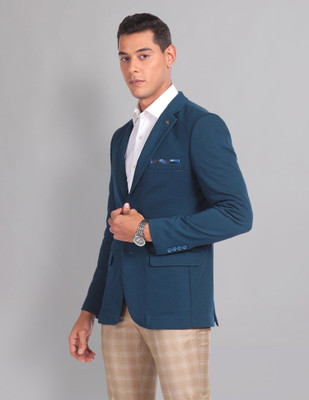 AD by Arvind Solid Single Breasted Casual Men Blazer(Blue)