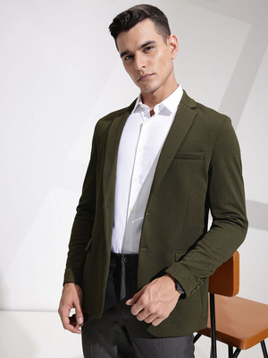 INVICTUS Checkered Single Breasted Formal Men Blazer(Green)