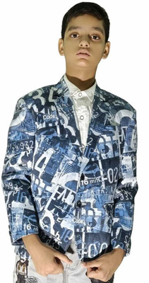 TTRFashion Printed Single Breasted Festive & Wedding, Casual, Party Boys Blazer(Blue)