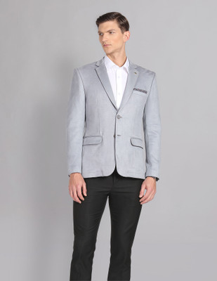 AD by Arvind Solid Single Breasted Formal Men Blazer(Grey)