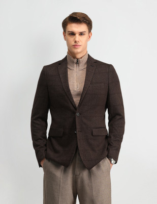 ARROW Self Design Single Breasted Formal Men Blazer(Brown)