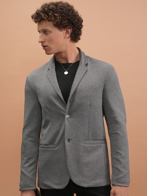 HIGHLANDER Solid Single Breasted Casual Men Blazer(Grey)