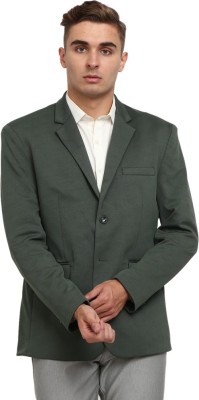 V-MART Self Design Single Breasted Casual Men Blazer(Green)