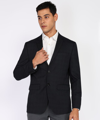 PETER ENGLAND Checkered Single Breasted Formal Men Blazer(Black)