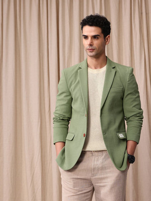 Mr Bowerbird Self Design Single Breasted Casual Men Blazer(Green)