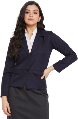RAWWARRY Solid Single Breasted Formal Women Blazer(Blue)