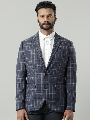 INDIAN TERRAIN Checkered Single Breasted Casual Men Blazer(Blue)