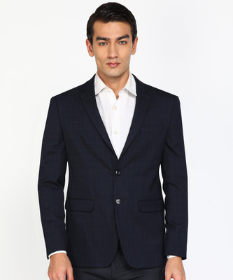 PETER ENGLAND Checkered Single Breasted Casual Men Blazer(Dark Blue)