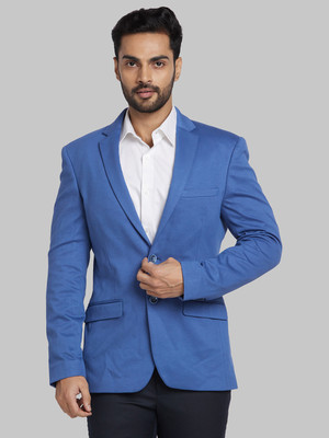 PARK AVENUE Solid Single Breasted Formal Men Blazer(Blue)