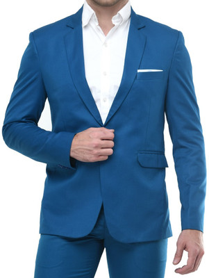 TRULYFEB Solid Single Breasted Formal Men Blazer(Dark Blue)