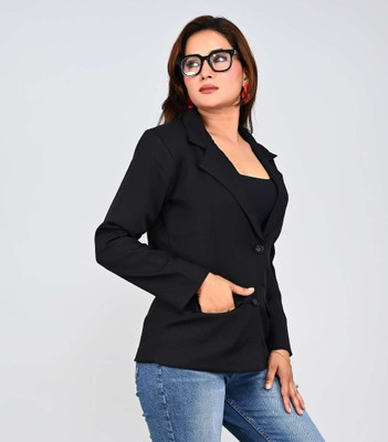 NAIDA Solid Single Breasted Casual, Festive, Formal, Party, Sports, Wedding, Lounge Wear Women Blazer(Black)