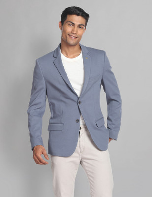AD by Arvind Solid Single Breasted Formal Men Blazer(Blue)