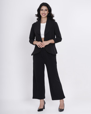BELSHY Solid Mandarin Casual Women Blazer(Black)