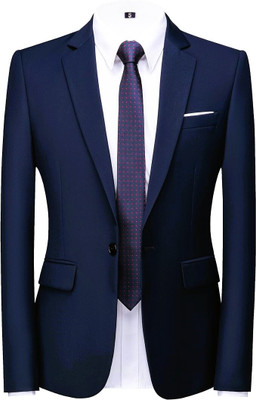 FIVEFEB Solid Single Breasted Formal Men Blazer(Blue)