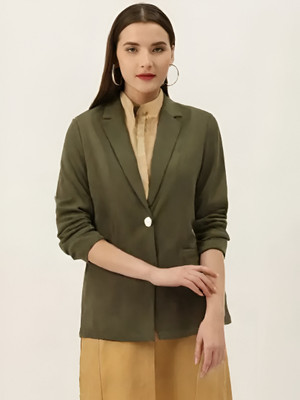 CADMON Solid Single Breasted Formal Women Blazer(Green)