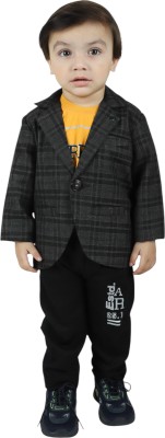 Jammer Checkered Single Breasted Party Boys Blazer(Black)