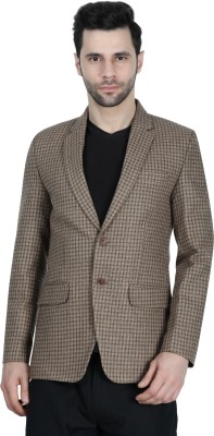 Cuppa Checkered Single Breasted Casual, Party, Formal, Festive & Wedding Men Blazer(Brown)