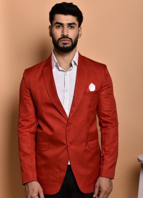 METRONAUT Solid Single Breasted Casual Men Blazer(Red)