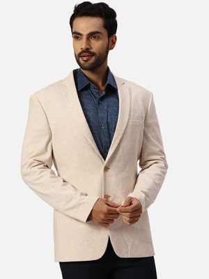 PARK AVENUE Self Design Single Breasted Formal Men Blazer(Beige)
