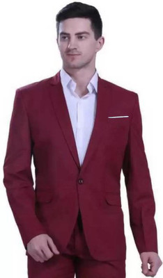 HUMJOLI Solid Single Breasted Casual, Party, Formal, Festive & Wedding Men Blazer(Maroon)