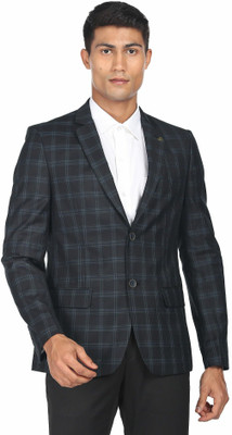 AD by Arvind Checkered Single Breasted Formal Men Blazer(Grey)