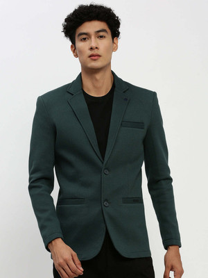 SHOWOFFFF Solid Single Breasted Casual Men Blazer(Dark Green)