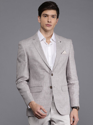 LOUIS PHILIPPE Checkered Single Breasted Formal Men Blazer(Brown)