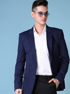 V-MART Solid Single Breasted Casual Men Blazer(Blue)