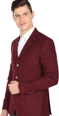 AD by Arvind Checkered Single Breasted Formal Men Blazer(Maroon)