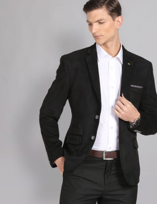 AD by Arvind Solid Single Breasted Formal Men Blazer(Black)