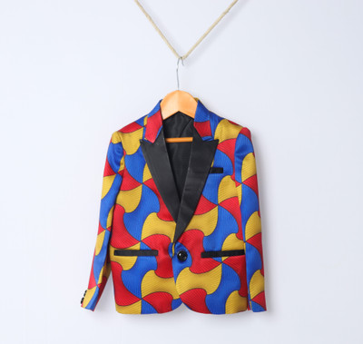 funny bones Geometric Print Double Breasted Casual Boys Blazer(Multicolor)